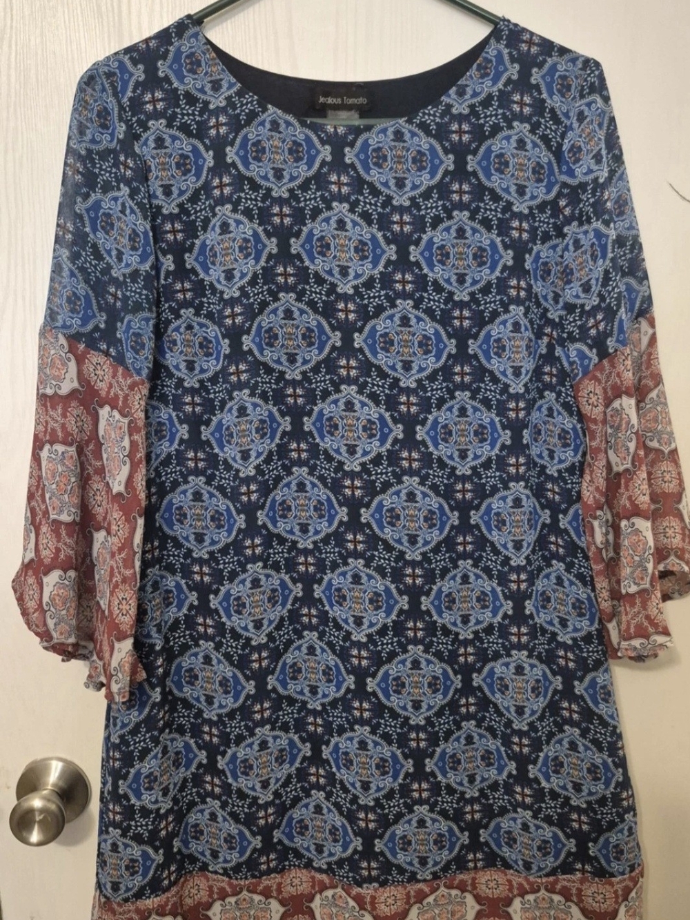 Boho Blue Patterned Women's Tunic Top